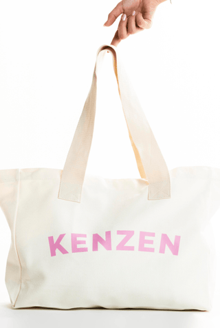 KENZEN Tote Bag – minimalist beige with pink cotton tote for everyday use and gym essentials.