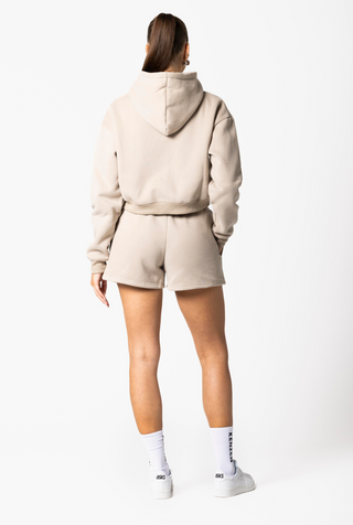 Cropped Zip Hoodie - beige