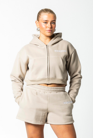 Cropped Zip Hoodie - beige