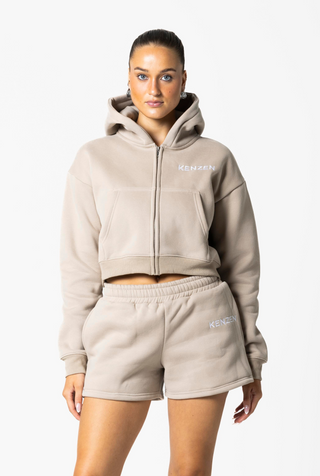 Cropped Zip Hoodie - beige