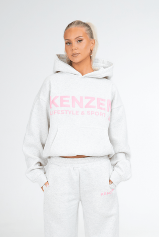 Boxy Hoodie - Grey w pink